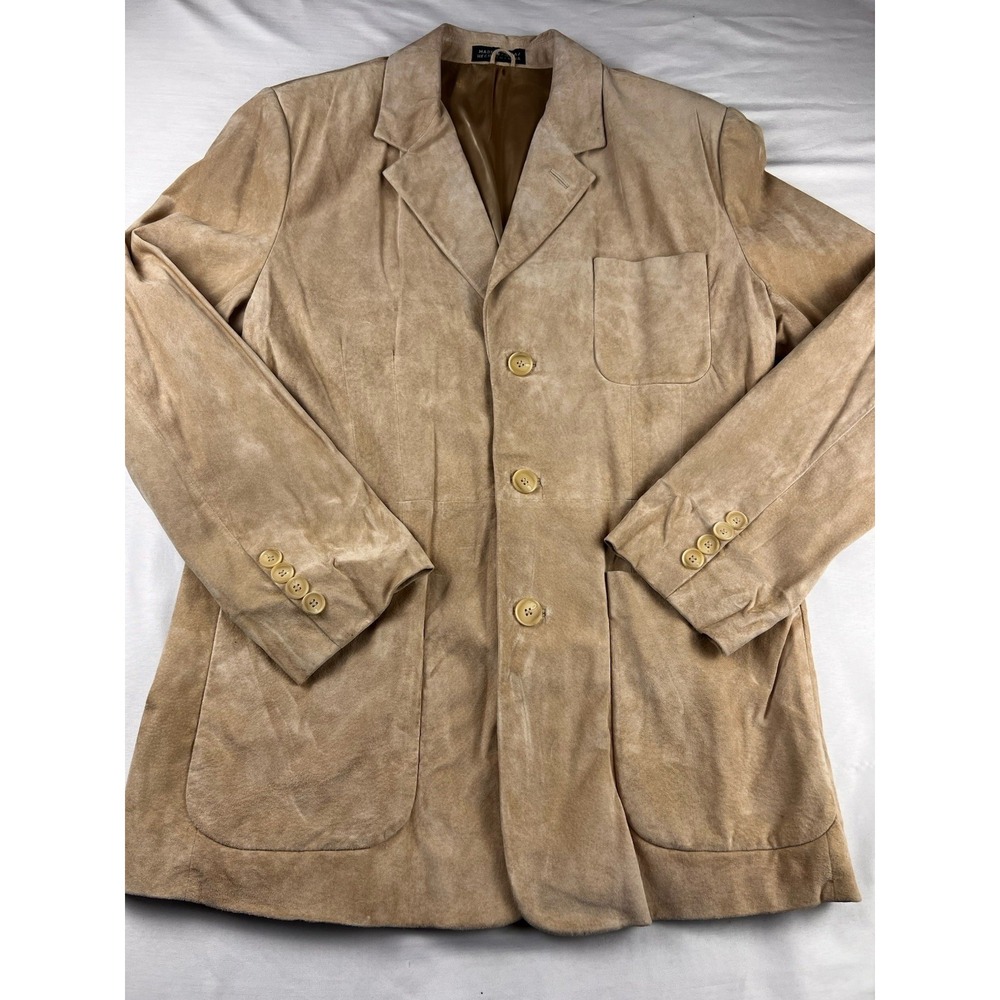 VTG Hunt Club Suede Leather Blazer Jacket Button Classic Boho Western Tan Med